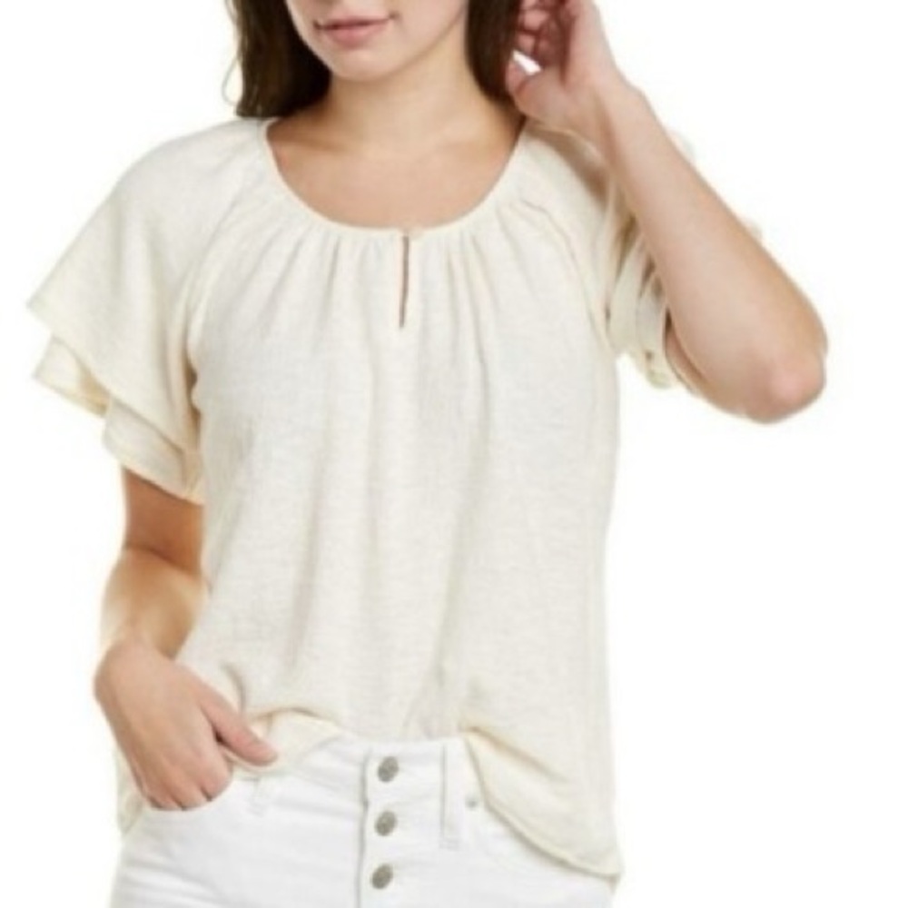 Madewell Cream Flutter Sleeve Blouse with Smocked Neckline